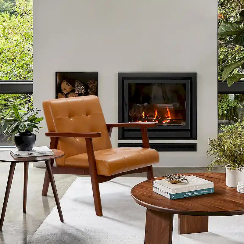 Accent Chair Living Room Upholstered Brown Armchair