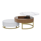 Lift-Top Round Coffee Table Set of 2 with Storage, 2 Pinewood Drawers, Swivel Tabletop, Nesting Design