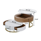 Lift-Top Round Coffee Table Set of 2 with Storage, 2 Pinewood Drawers, Swivel Tabletop, Nesting Design
