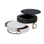 Lift-Top Round Coffee Table Set of 2 with Storage, 2 Pinewood Drawers, Swivel Tabletop, Nesting Design