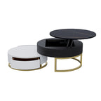 Lift-Top Round Coffee Table Set of 2 with Storage, 2 Pinewood Drawers, Swivel Tabletop, Nesting Design