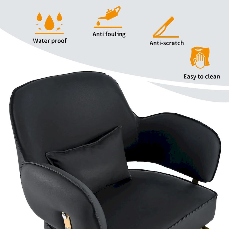 Leather Swivel Barber Chairs in Black Ergonomic Armrest Salon Chair with Heavy-Duty Hydraulic Pump Adjustable