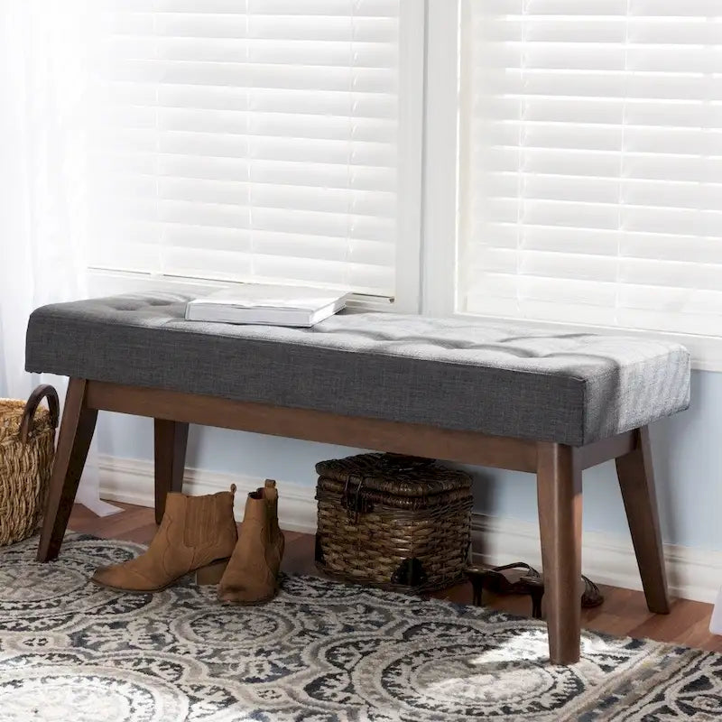 Mid-Century Fabric Button-Tufted Bench by Baxton Studio