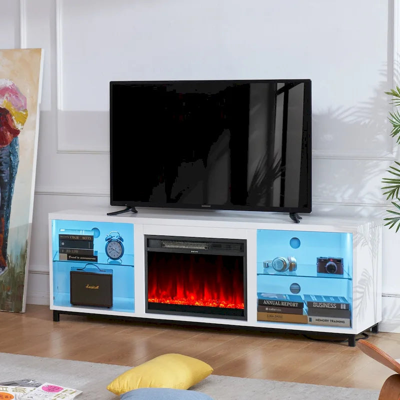 68 Inch Modern Fireplace TV Stand with Electric Fireplace