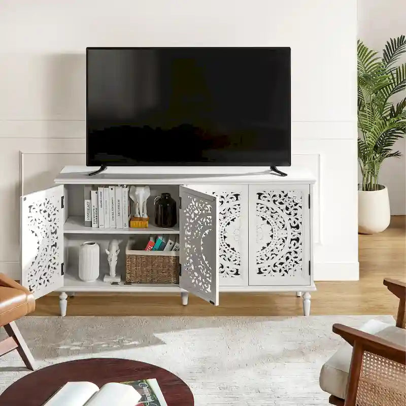Ismenides Traditional Carved Built-in Lighting Sideboard Storage TV Stand By HULALA HOME