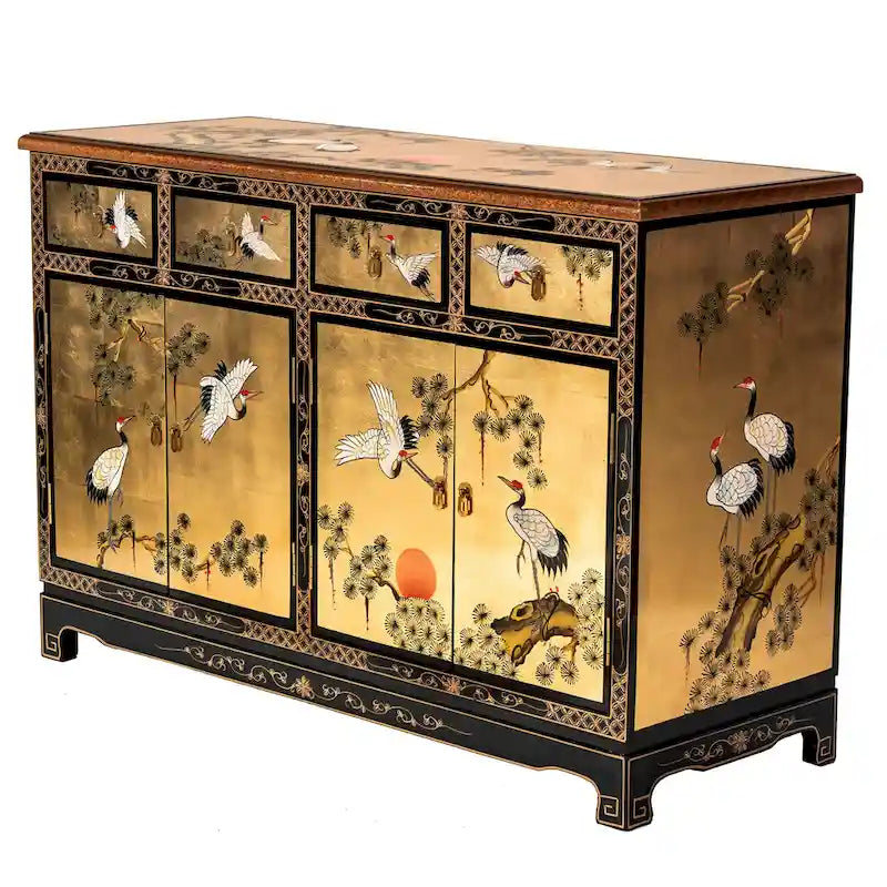 Gold Lacquer Sideboard - Cranes