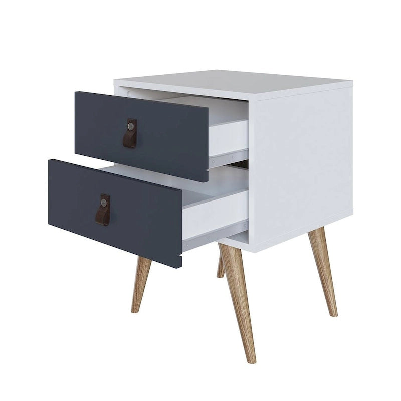 Manhattan Comfort Amber Nightstand with Faux Leather Handles in Blue and Nature