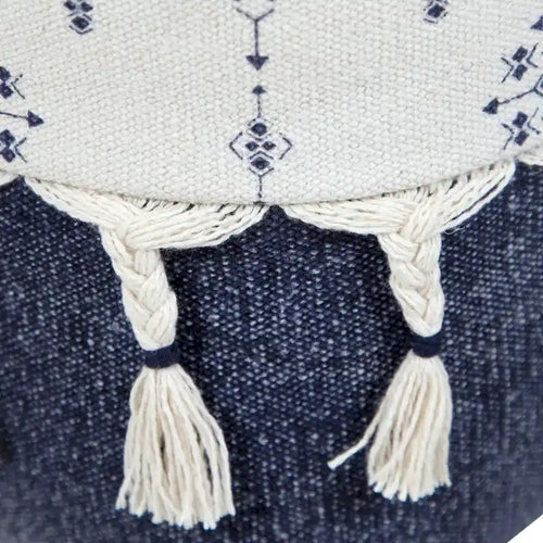 18 Navy and White Ornamental Motif Handcrafted Square Pouf Ottoman