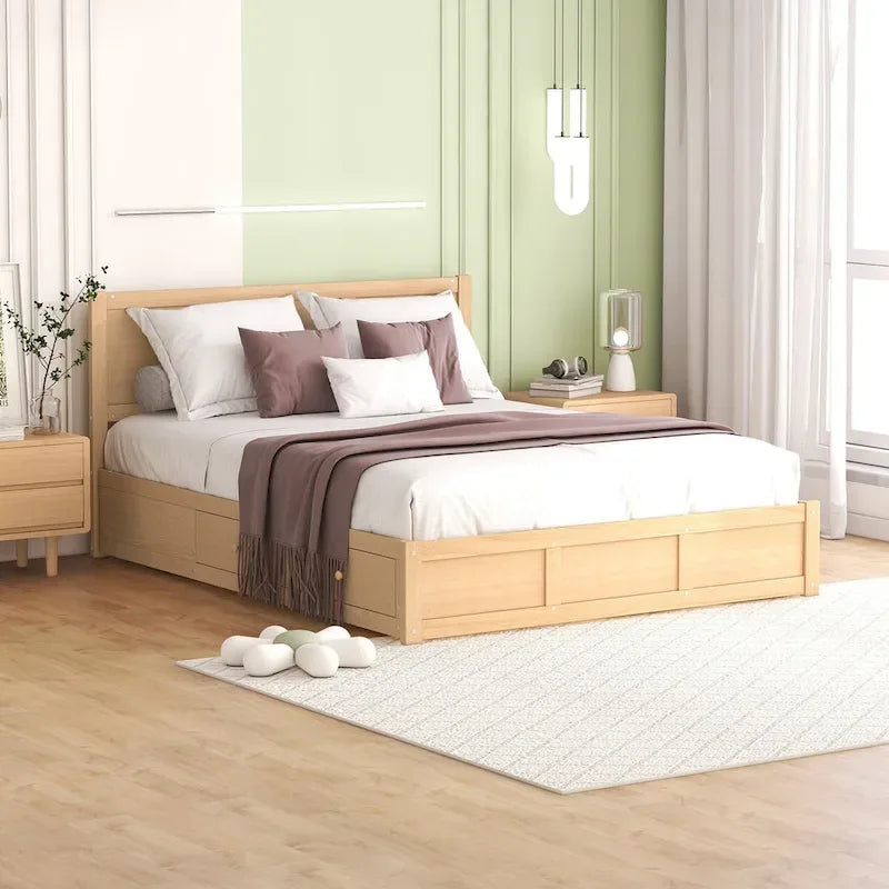 Queen Size Platform Bed with Storage and 2 Drawers