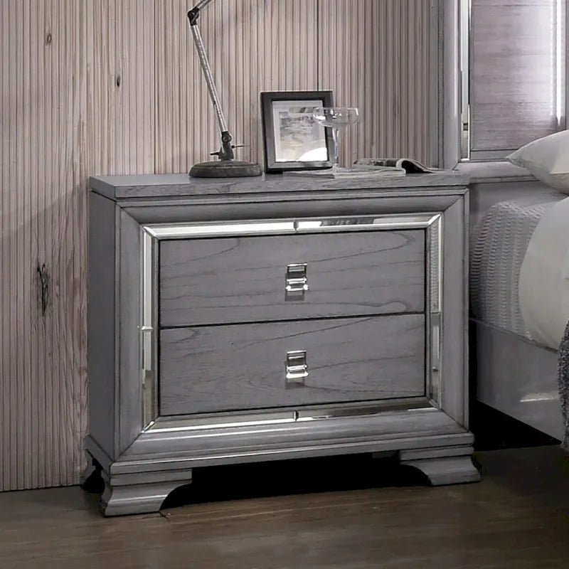 Furniture of America Taia Contemporary Grey 2-Piece Panel Bed and Nightstand Set with LED