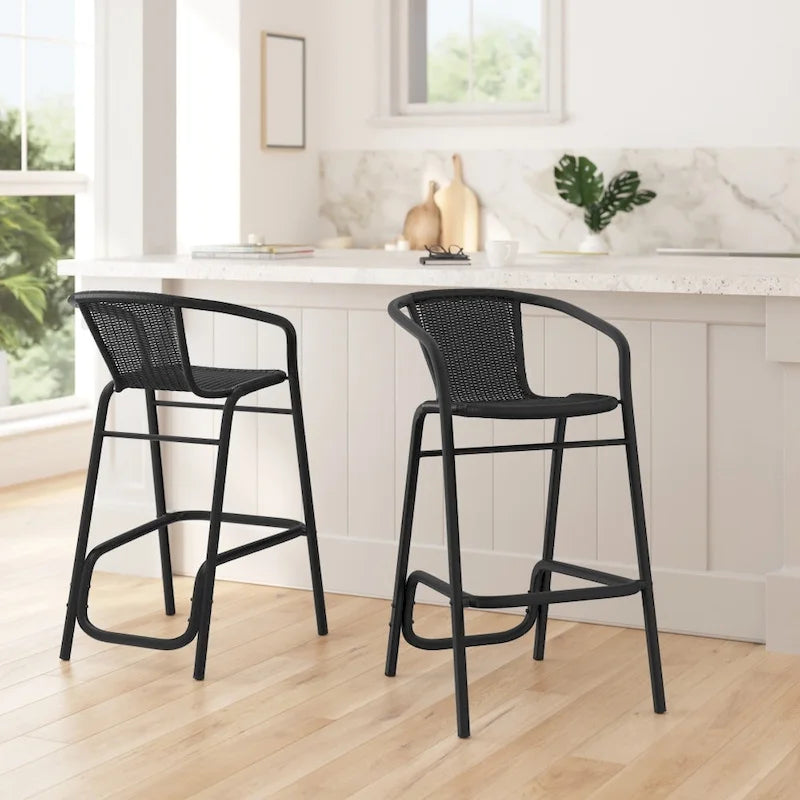 2PK Indoor/Outdoor Rattan Restaurant Barstools