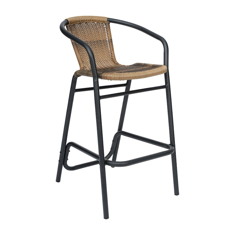 2PK Indoor/Outdoor Rattan Restaurant Barstools
