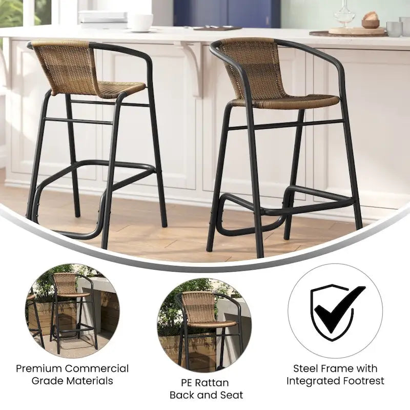 2PK Indoor/Outdoor Rattan Restaurant Barstools