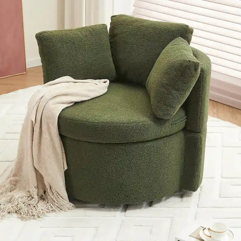 Fabric Swivel Chair With Storage and Back Cushion For Living Room