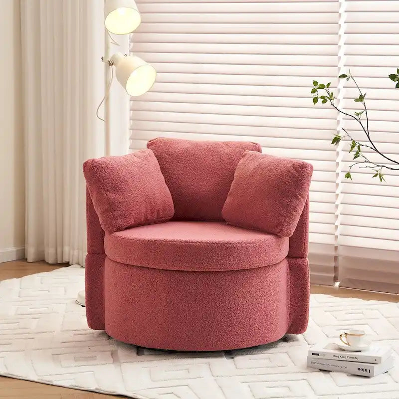 Fabric Swivel Chair With Storage and Back Cushion For Living Room
