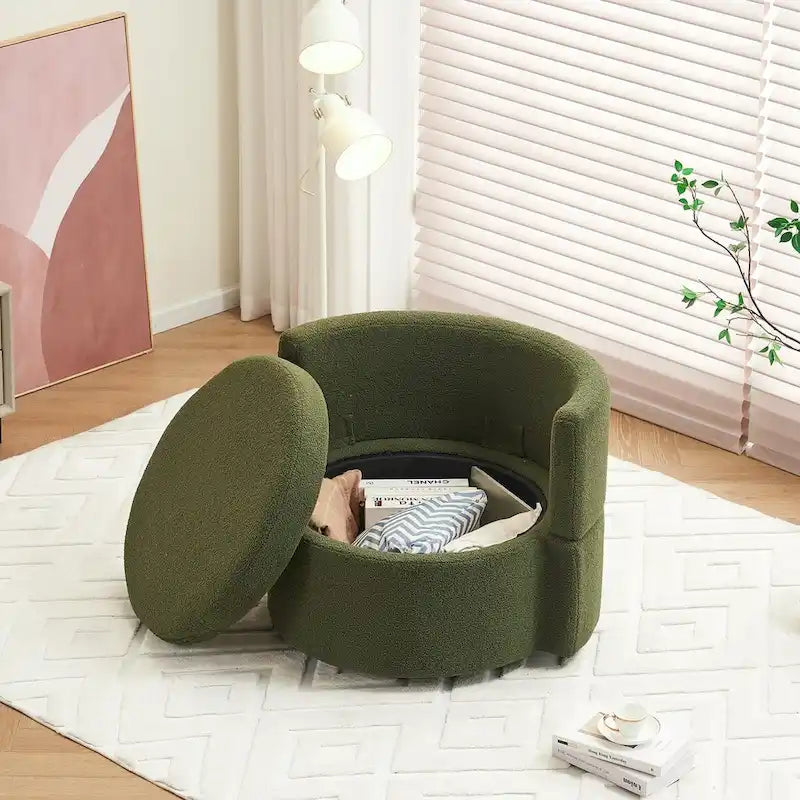 Fabric Swivel Chair With Storage and Back Cushion For Living Room