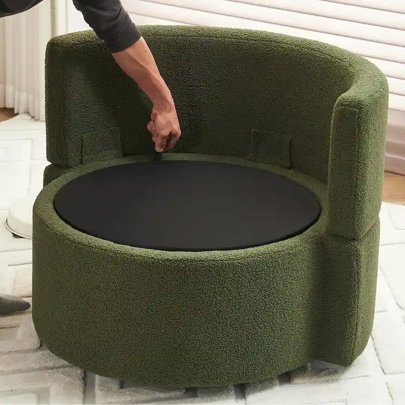 Fabric Swivel Chair With Storage and Back Cushion For Living Room
