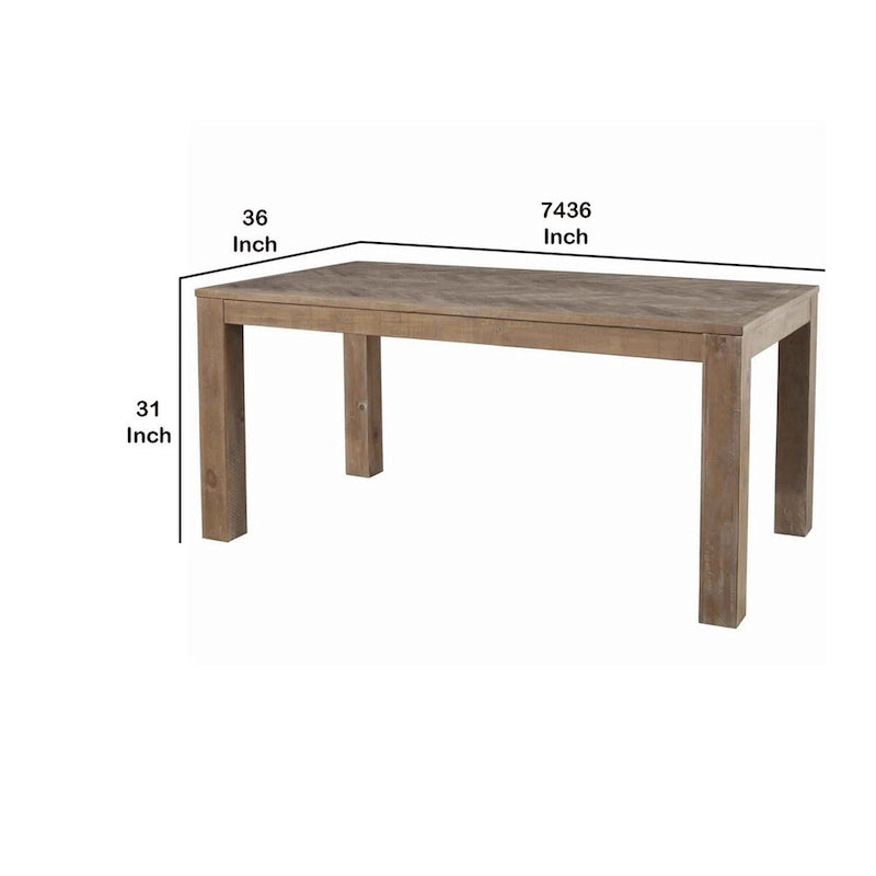 Rectangular Wooden Dining Table with Block Legs, Weathered Brown