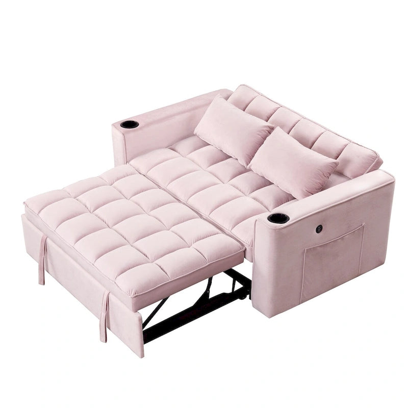Velvet Multi-functional Sofa Bed, Cup Holder, USB Port