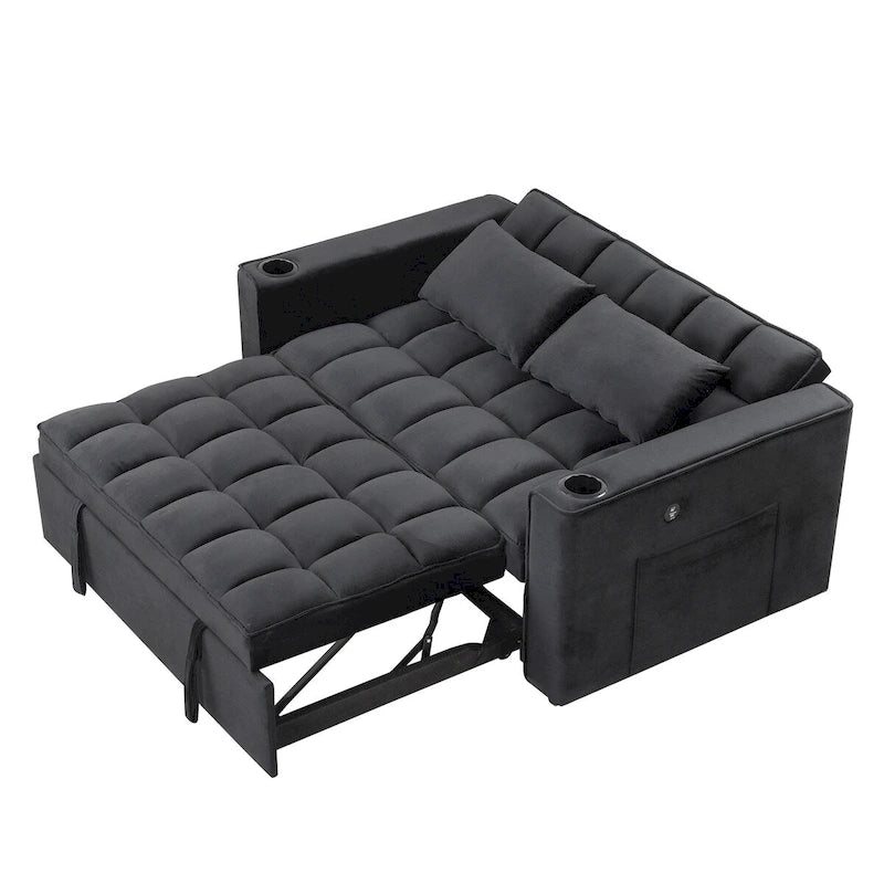 Velvet Multi-functional Sofa Bed, Cup Holder, USB Port