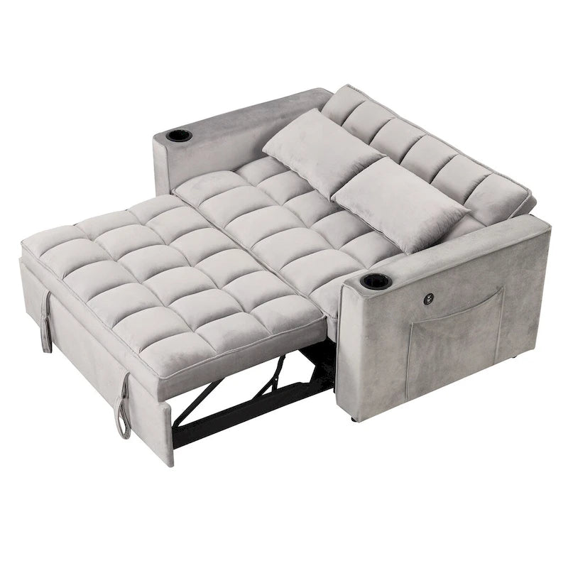 Velvet Multi-functional Sofa Bed, Cup Holder, USB Port