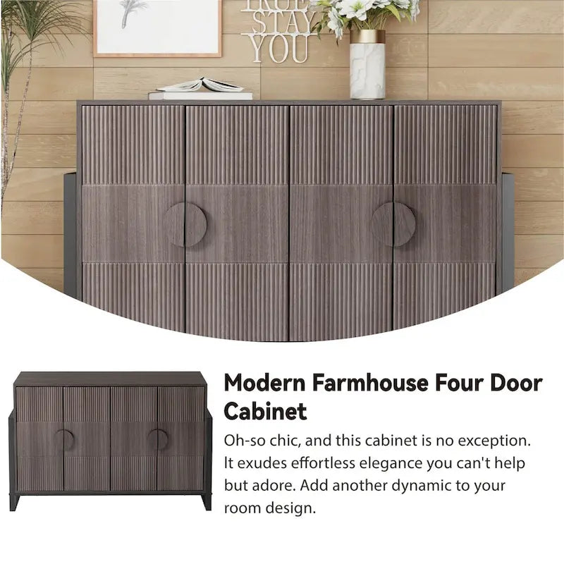 COZAYH Storage Cabinet Fluted Sideboard with 4 Doors, Modern Farmhouse Buffet Cabinet with Adjustable Shelves, Grey Wash