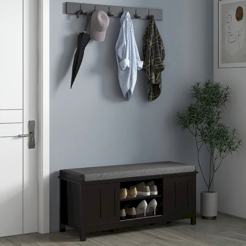 Entryway Shoe Rack Bench with Sliding Doors and Adjustable Shelving