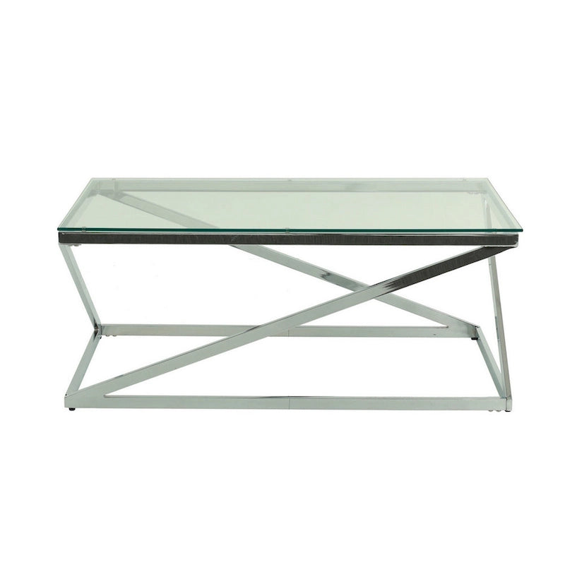 Gen Coffee and End Table Set of 3, Tempered Glass Top, Chrome Metal Base