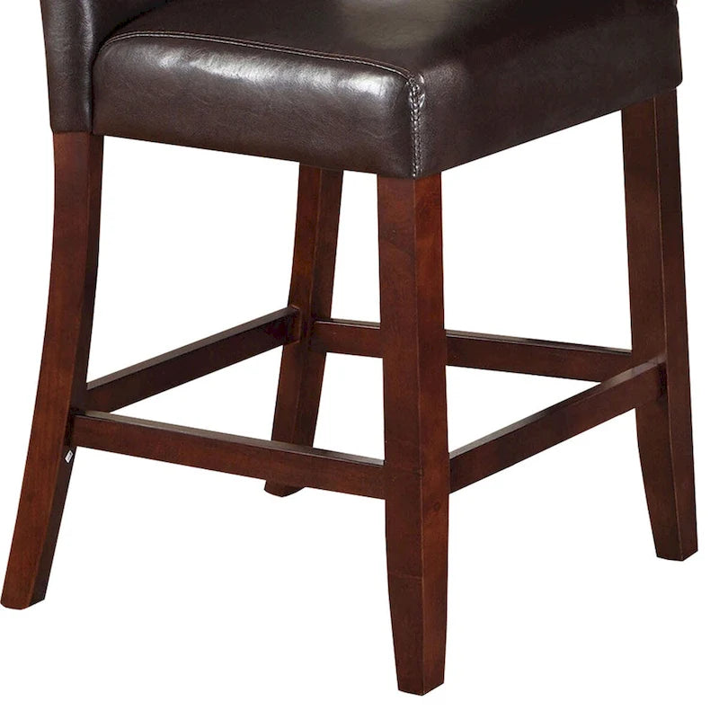 Leather Upholstered Wooden Counter Height Chair, Brown, Set Of 2