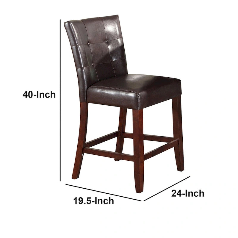 Leather Upholstered Wooden Counter Height Chair, Brown, Set Of 2