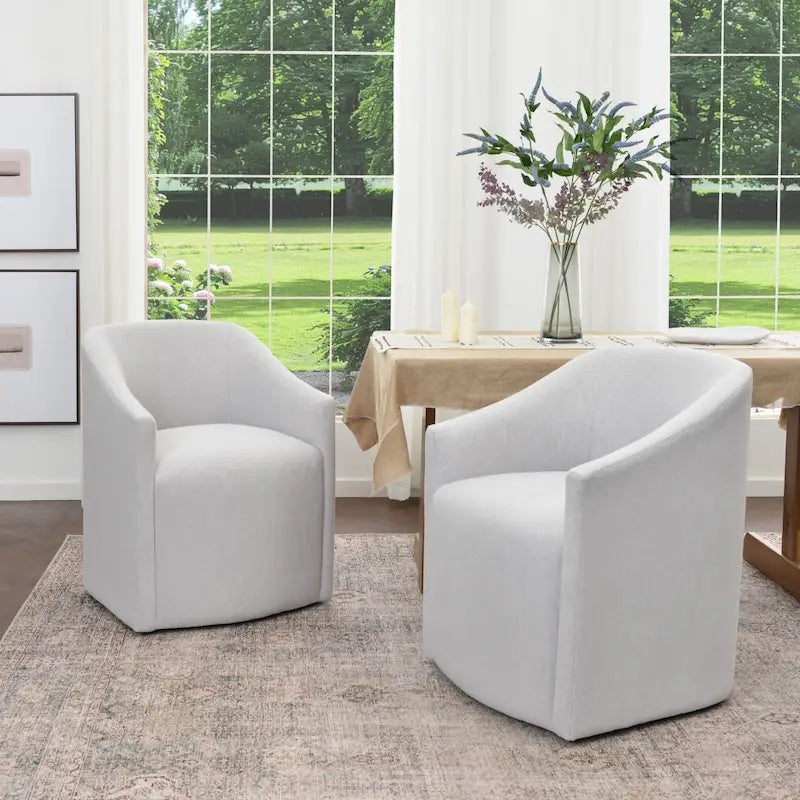 KINWELL Performance Fabric Barrel Rolling Dining Armchair (Set of 2)