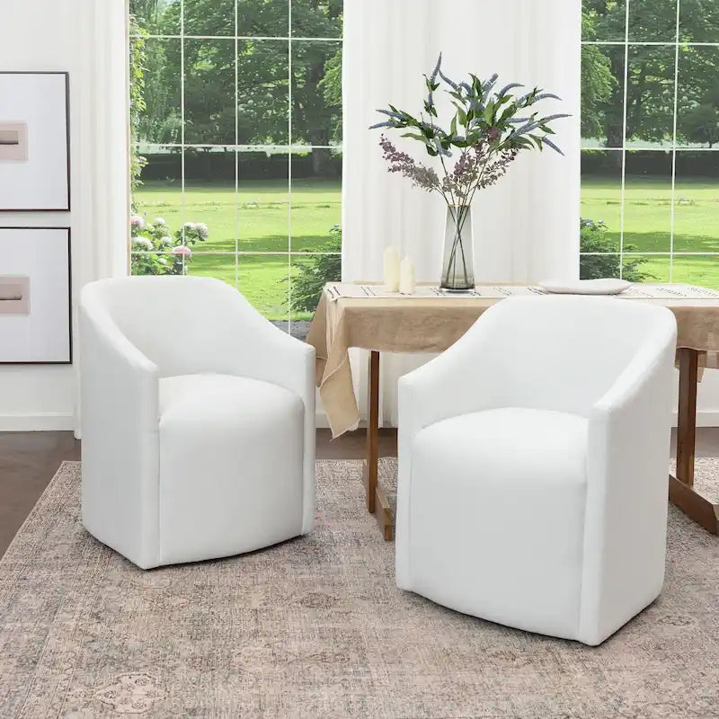 KINWELL Performance Fabric Barrel Rolling Dining Armchair (Set of 2)