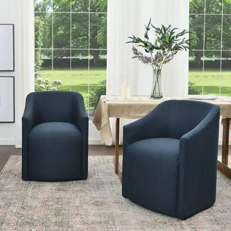 KINWELL Performance Fabric Barrel Rolling Dining Armchair (Set of 2)
