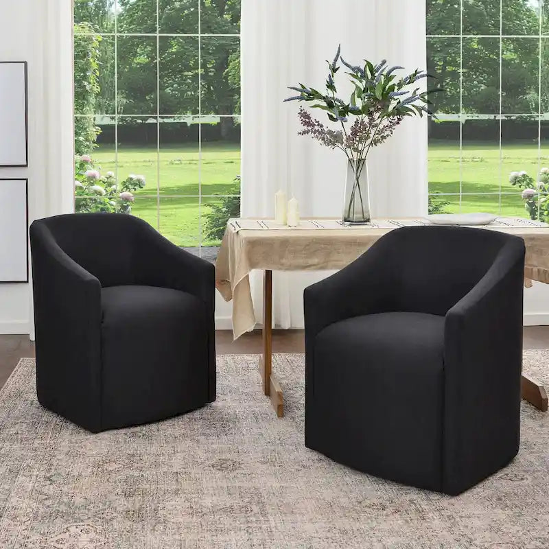 KINWELL Performance Fabric Barrel Rolling Dining Armchair (Set of 2)