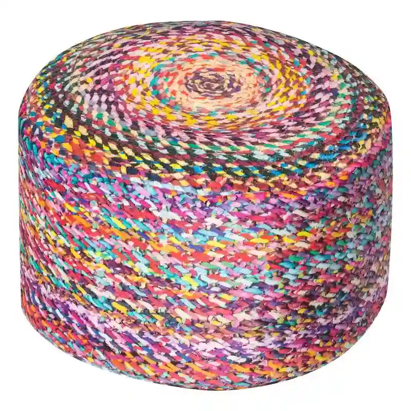 Knotted Digital Print Velvet Upholstered Pouf Ottoman