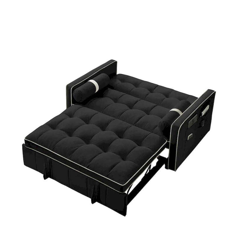 Modern 55.5 Pull Out Sleep Sofa Bed 2 Seater Loveseats Sofa Couch with side pockets, Adjsutable Backrest and Lumbar Pillow