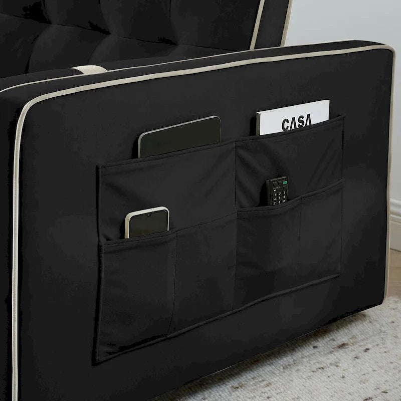 Modern 55.5 Pull Out Sleep Sofa Bed 2 Seater Loveseats Sofa Couch with side pockets, Adjsutable Backrest and Lumbar Pillow