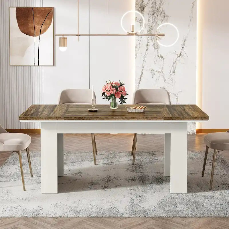 63 Dining Table for 4-6 People, Farmhouse Dining Room Table Rectangle Kitchen Table