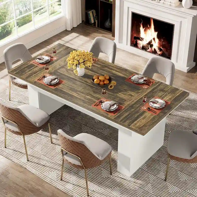 63 Dining Table for 4-6 People, Farmhouse Dining Room Table Rectangle Kitchen Table