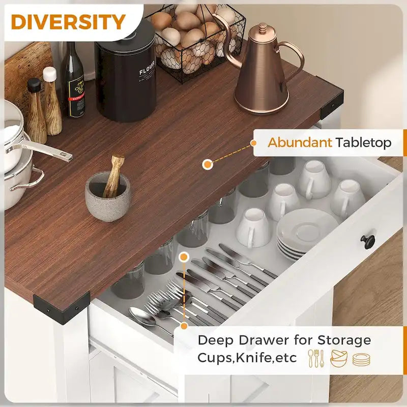 Kitchen Sideboard Buffet Storage Cabinet Coffee Bar Cabinet with 2 Drawers and Adjustable shelf