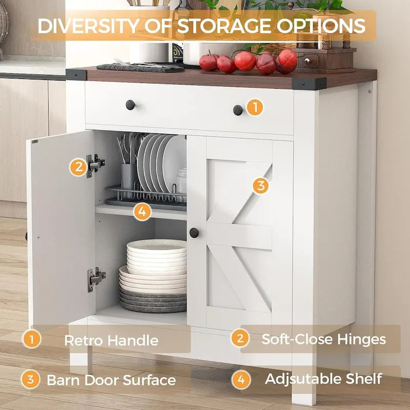 Kitchen Sideboard Buffet Storage Cabinet Coffee Bar Cabinet with 2 Drawers and Adjustable shelf