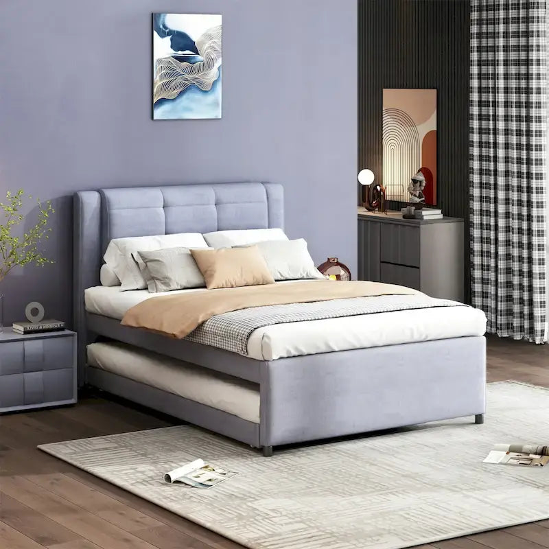 Merax Full Size Upholstery platform bed with Trundle