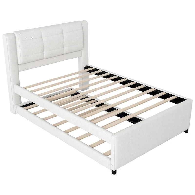 Merax Full Size Upholstery platform bed with Trundle