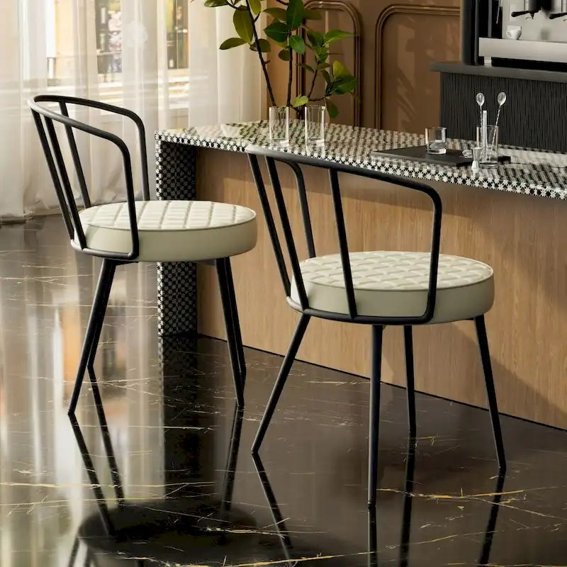 Set of 2 Leather Dining Chairs with Metal Frame