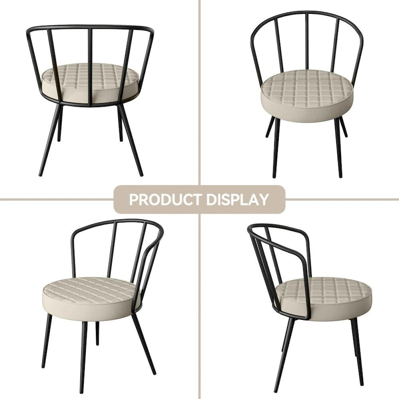 Set of 2 Leather Dining Chairs with Metal Frame