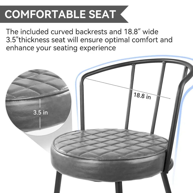 Set of 2 Leather Dining Chairs with Metal Frame