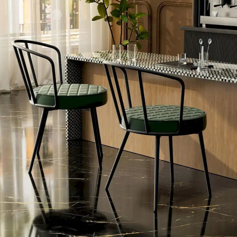 Set of 2 Leather Dining Chairs with Metal Frame