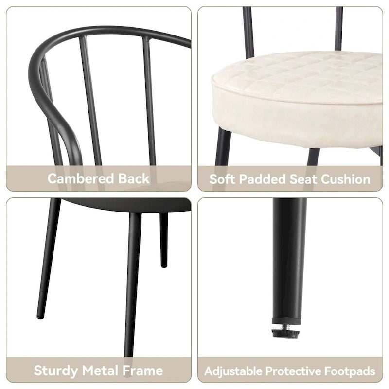 Set of 2 Leather Dining Chairs with Metal Frame