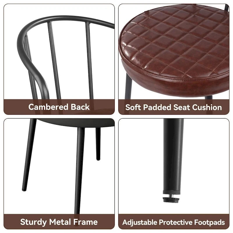 Set of 2 Leather Dining Chairs with Metal Frame