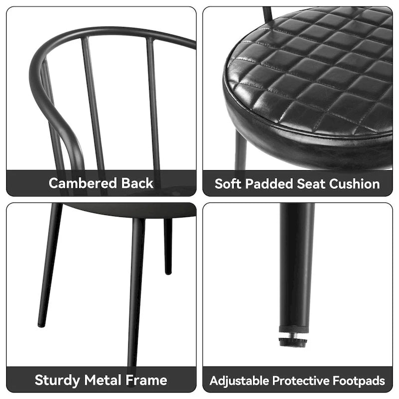 Set of 2 Leather Dining Chairs with Metal Frame